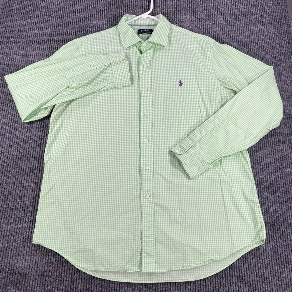 Polo Ralph Lauren Shirt Mens XL Extra Large Green Gingham Check Button Up